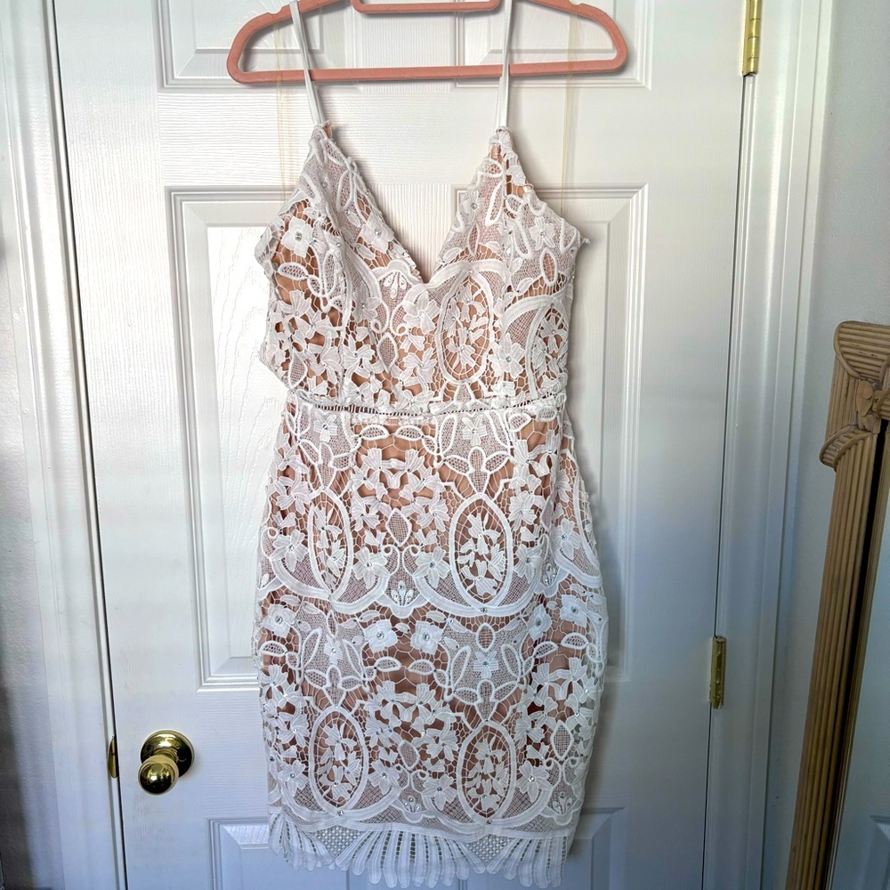 Off white lace wedding dress with Swarovski Crystals
